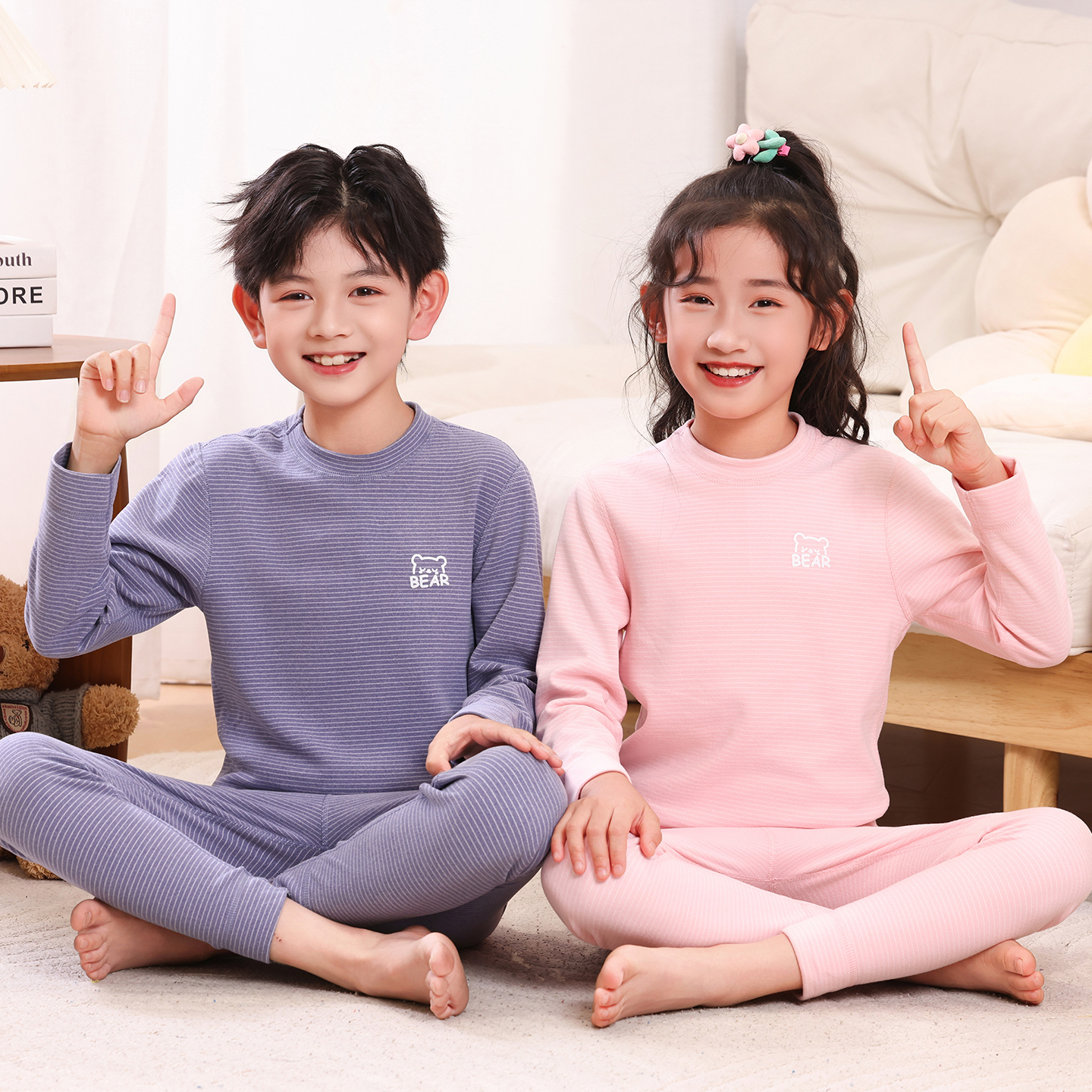 儿童德绒保暖内衣套装男童加厚保暖衣女童秋衣裤秋冬季打底中大童