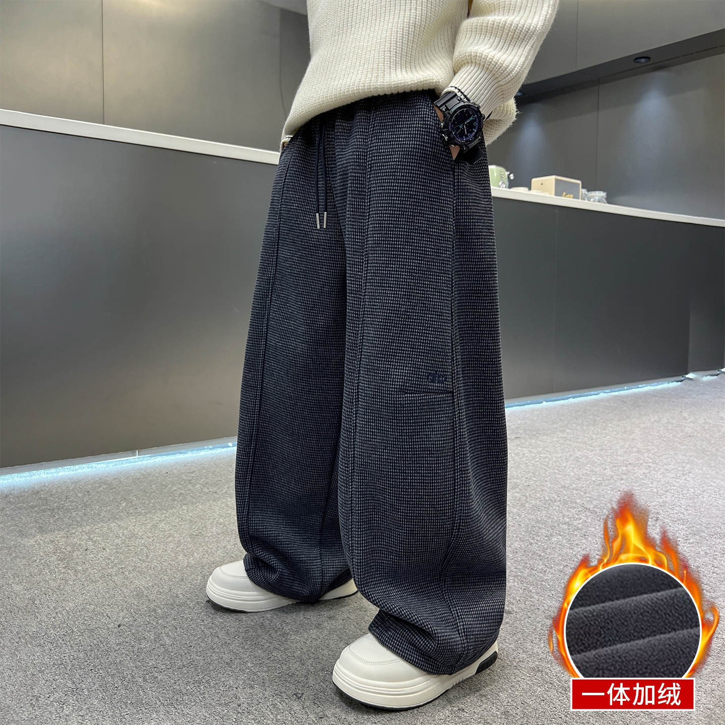 男童裤子加绒休闲裤冬装2026新款大童秋冬季一体绒直筒运动裤13岁