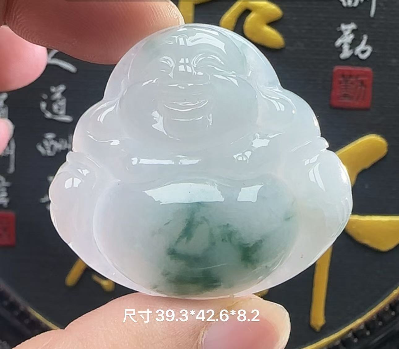 缅甸天然翡翠A货白底飘蓝花完美佛公吊坠时尚大气款孤品