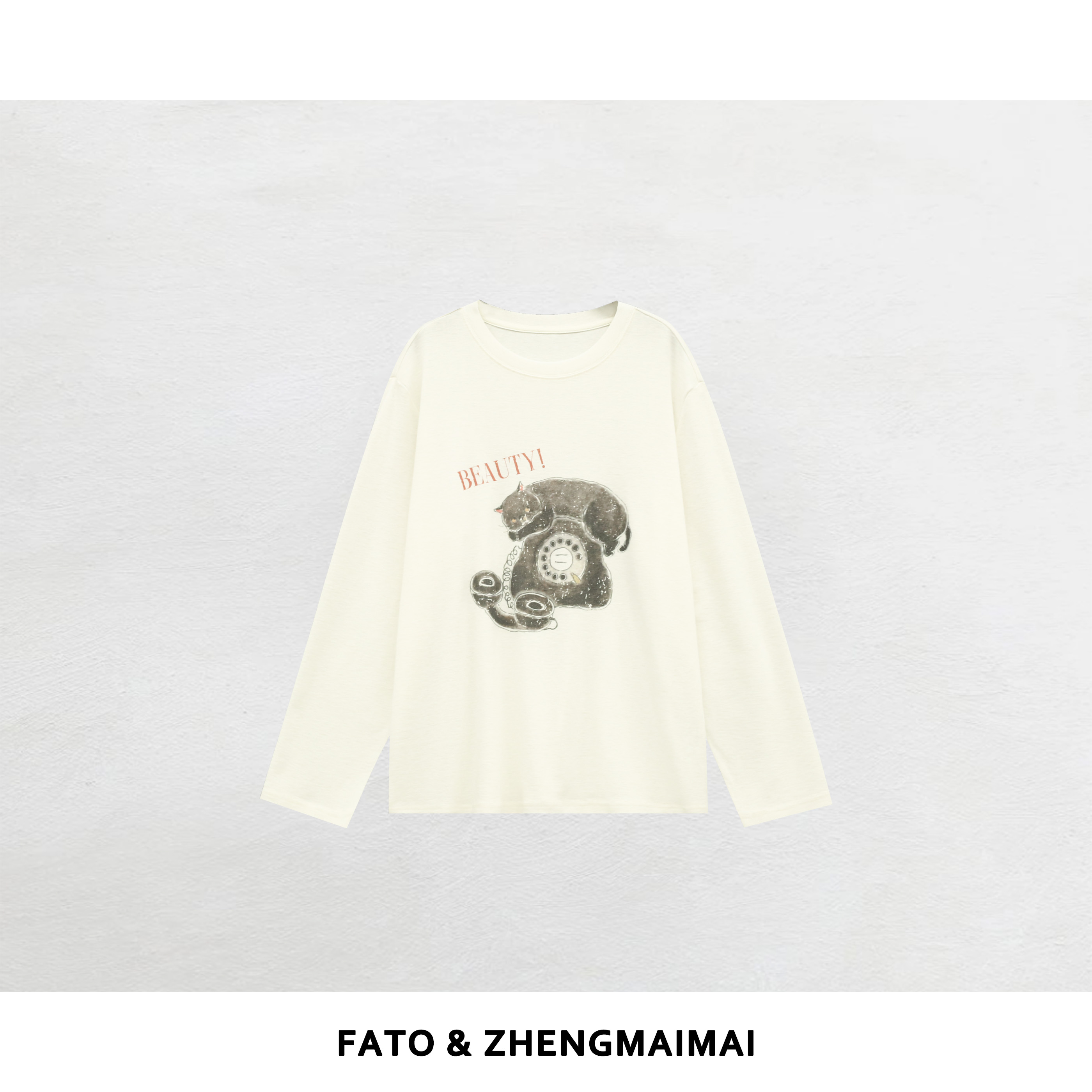 郑买买 猫爪热线 秋冬新款显瘦百搭宽松卡通内搭T恤 XM51101T3