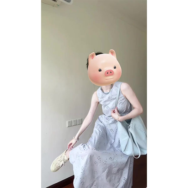 （现货）2025韩系夏季新款中长款蓝色刺绣a字无袖背心连衣裙女