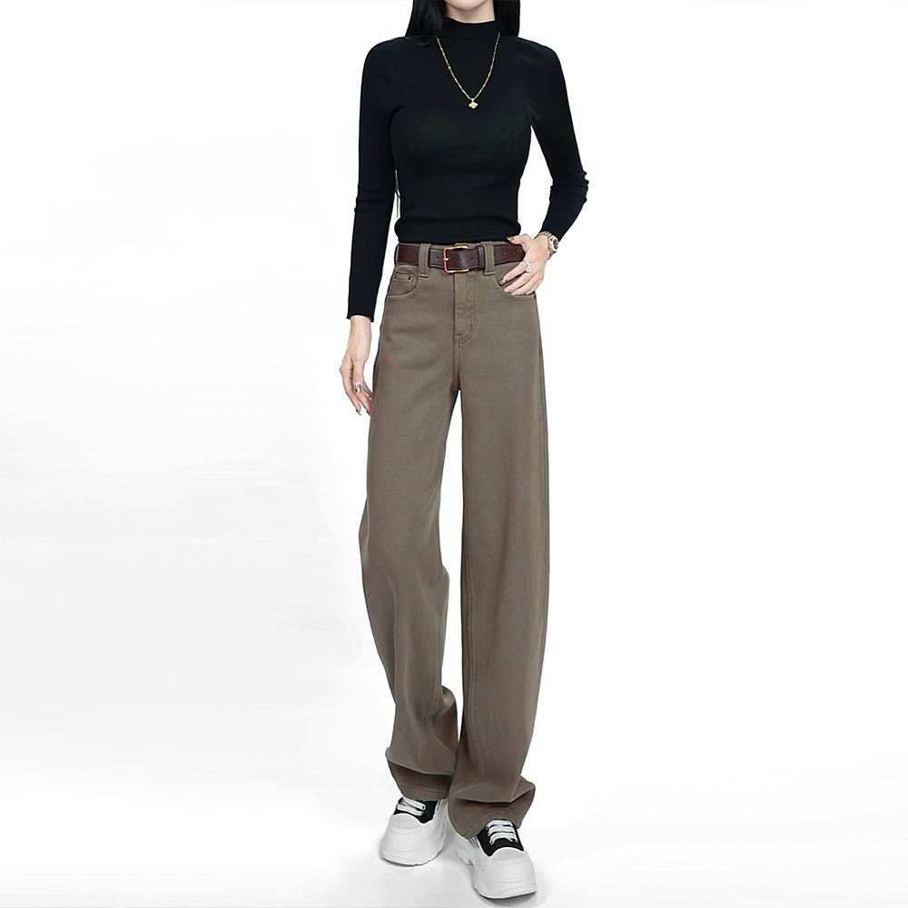 直筒牛仔裤女2025秋冬新款高腰宽松显瘦加绒加厚时尚洋气弯刀裤子