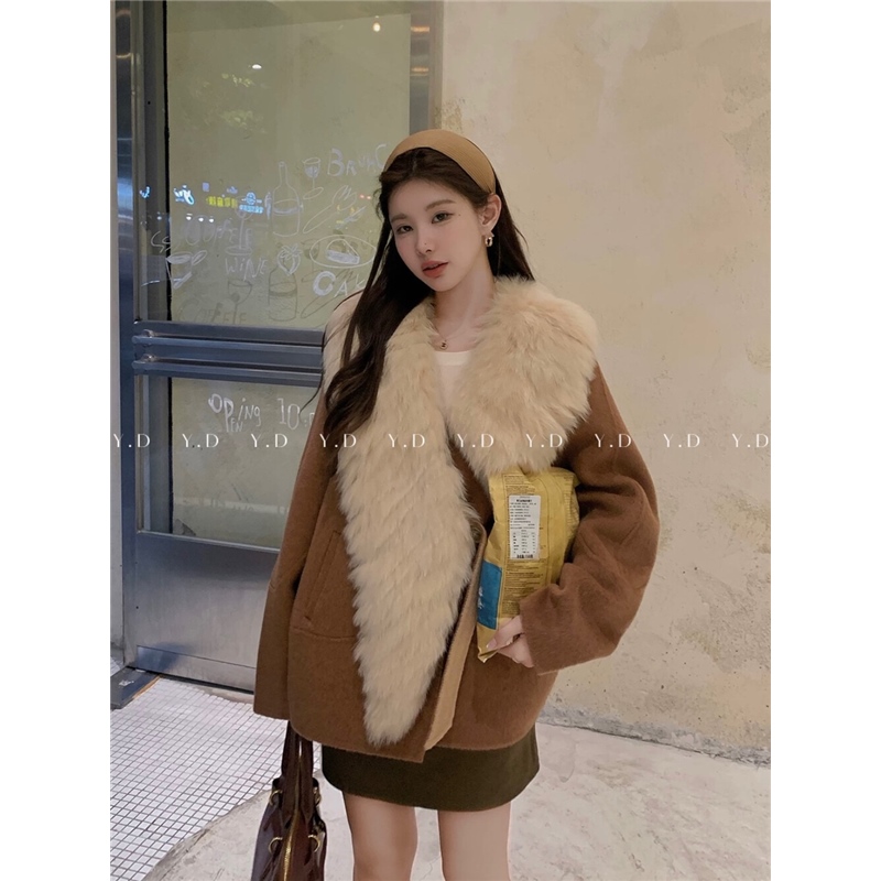 一粒扣可拆卸狐狸毛车条大毛领保暖百搭羊毛外套配毛领