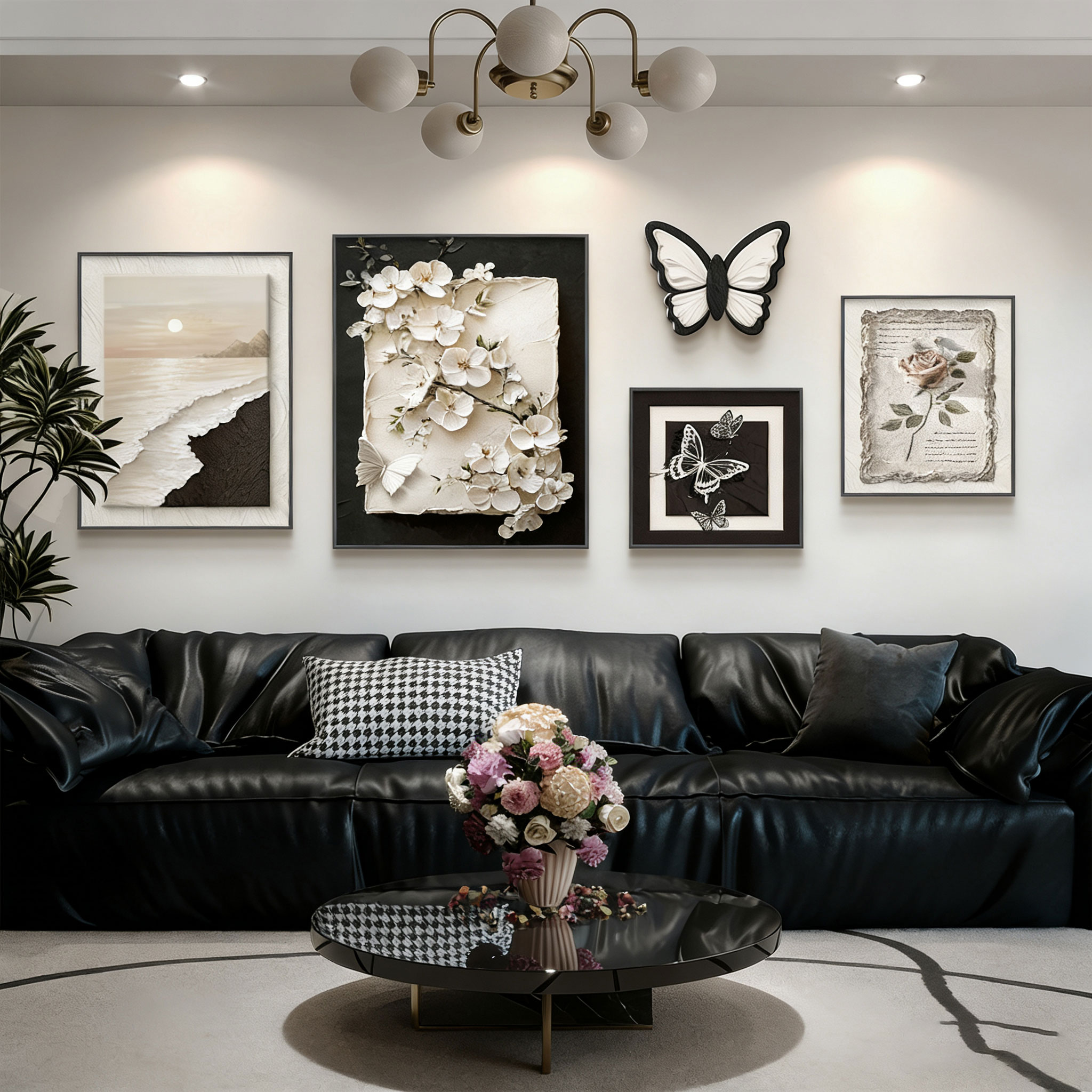 现代简约客厅装饰画黑白灰沙发背景墙挂画新款轻奢高级感多联壁画