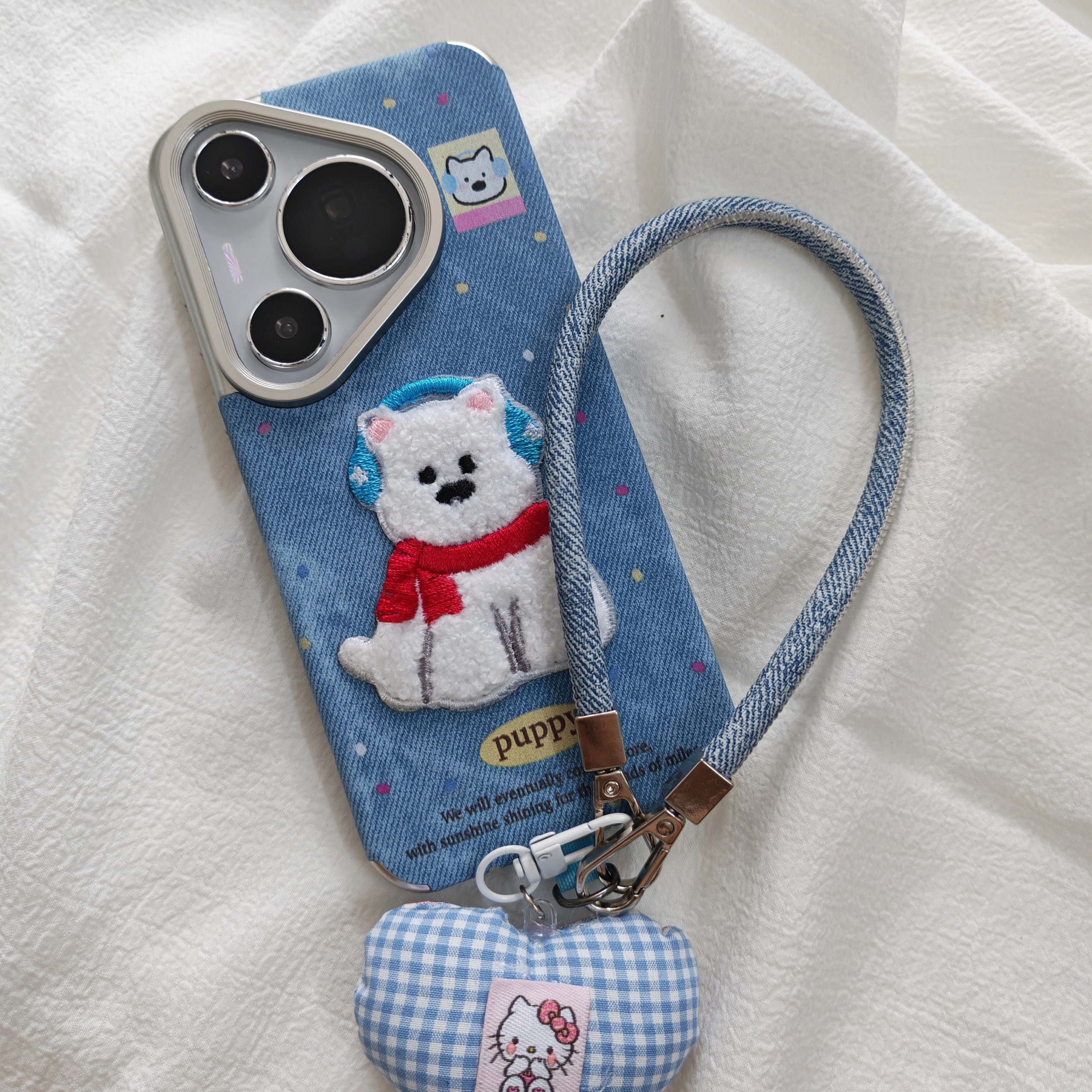 适用华为pura70pro+手机壳mate70pro立体刺绣西高地pura80挂绳皮