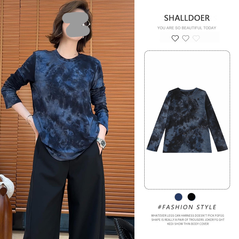 美式复古炸街扎染长袖t恤女2026春秋新款百搭宽松显瘦打底衫上衣