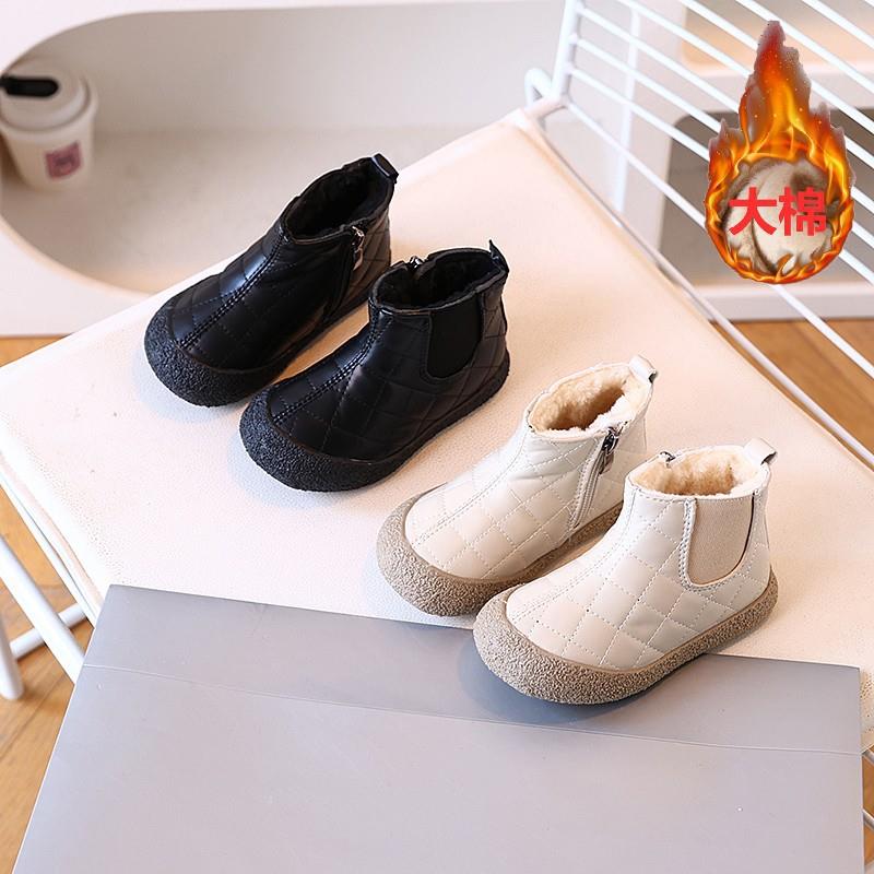范哲萨儿童加绒短靴2025秋冬新款简约舒适中小童软底宝宝小童短靴