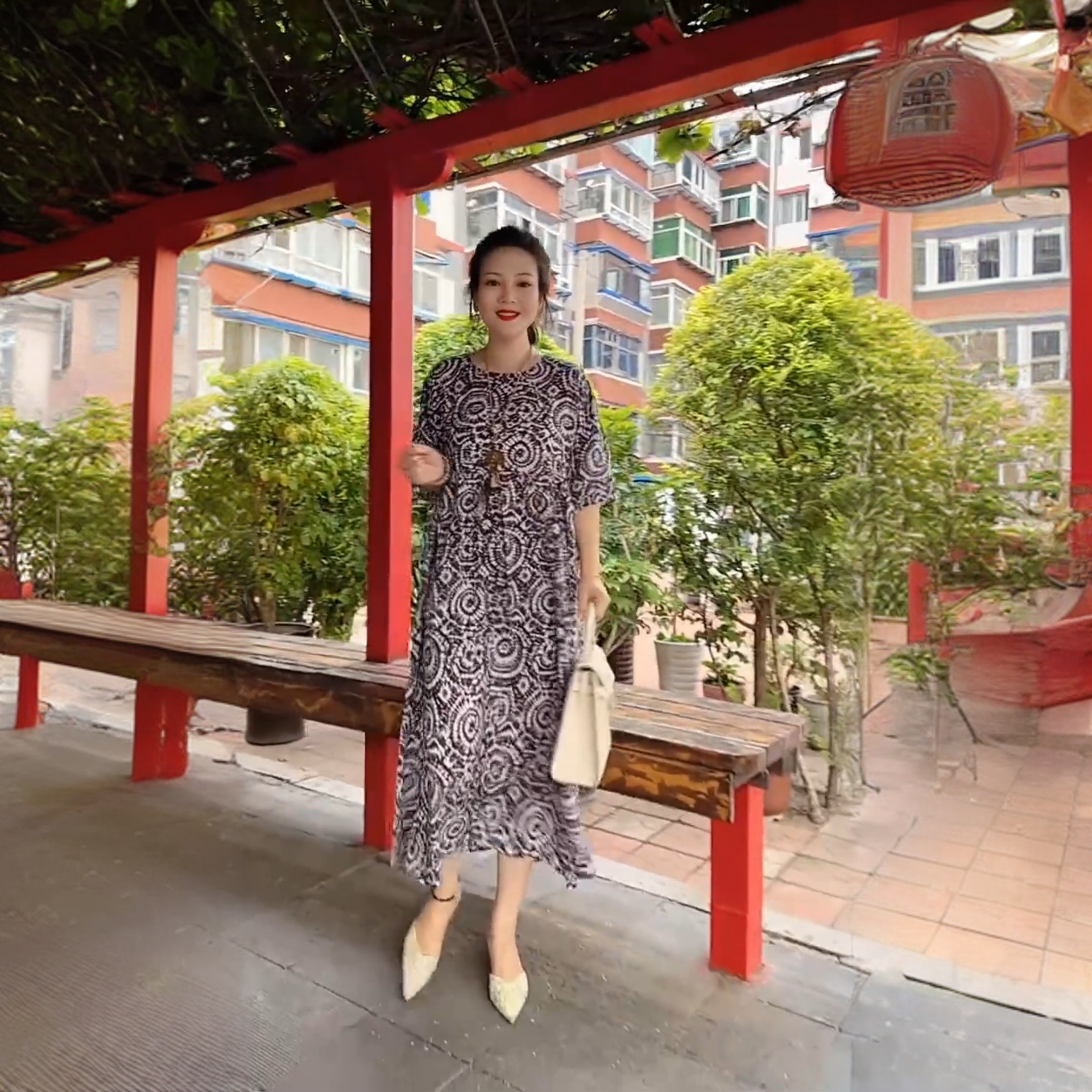 2507原版夏季短袖豹纹大码圆领妈妈装连衣裙