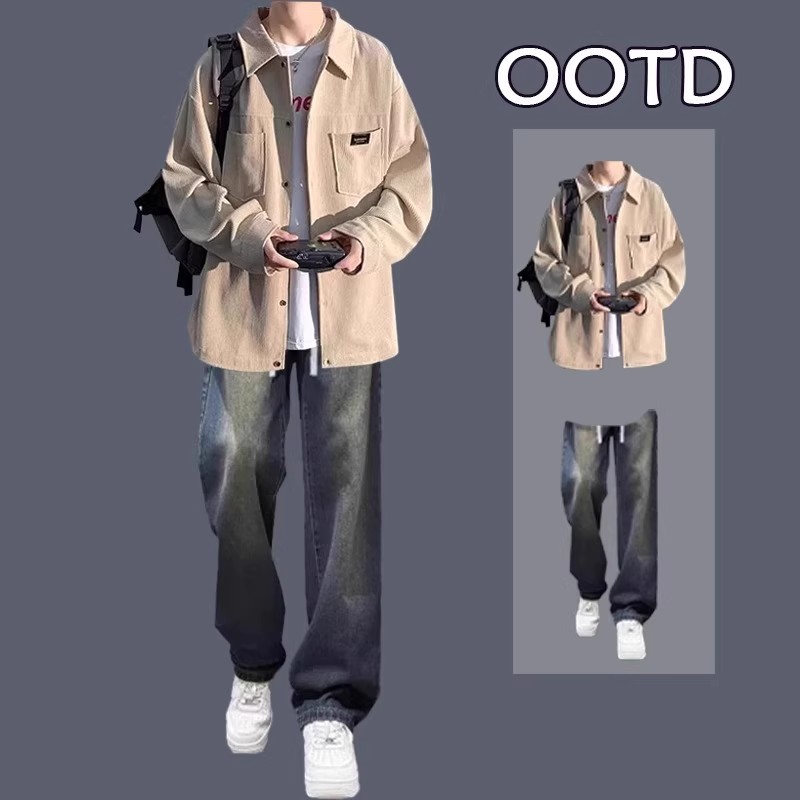 复古日系灯芯绒衬衫外套春秋季新款衬衣外套帅气男装男生穿搭推荐