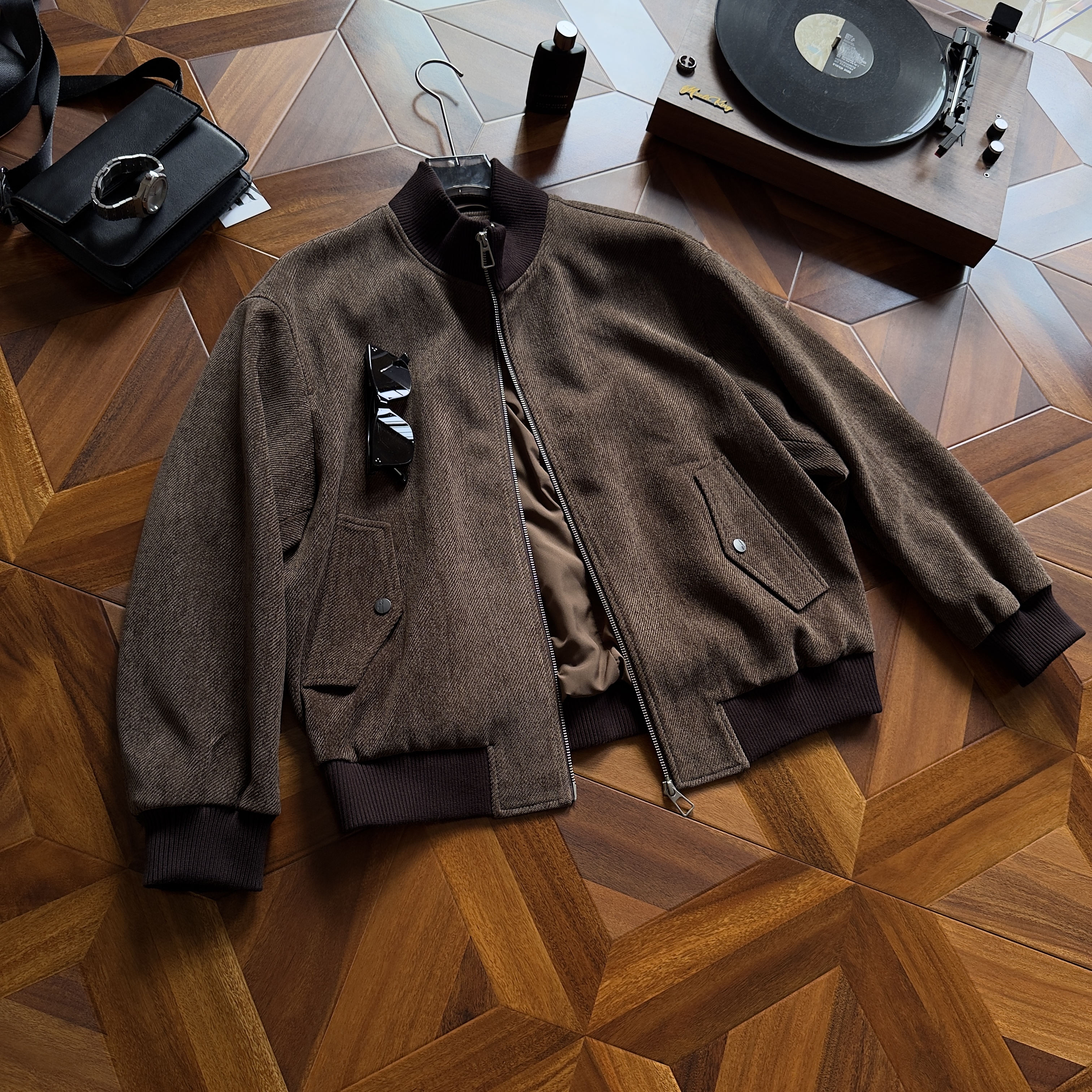 VINCENT复古撞色立领绒感夹克冬季男士秋冬通勤休闲时尚穿搭外套