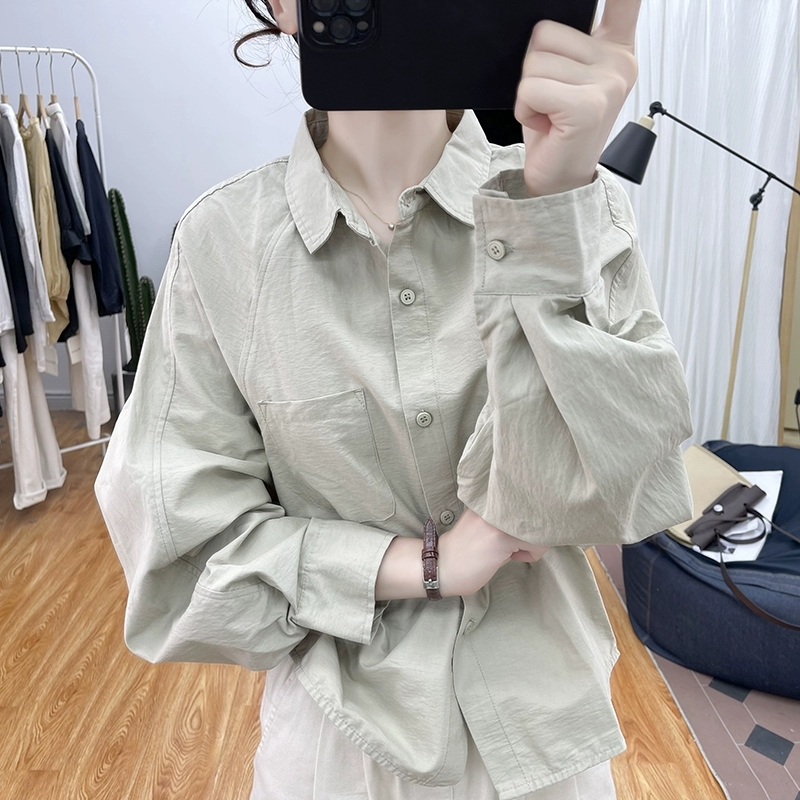 纯棉高品质蝙蝠袖长袖衬衫女春季新款减龄休闲上衣设计感宽松衬衣