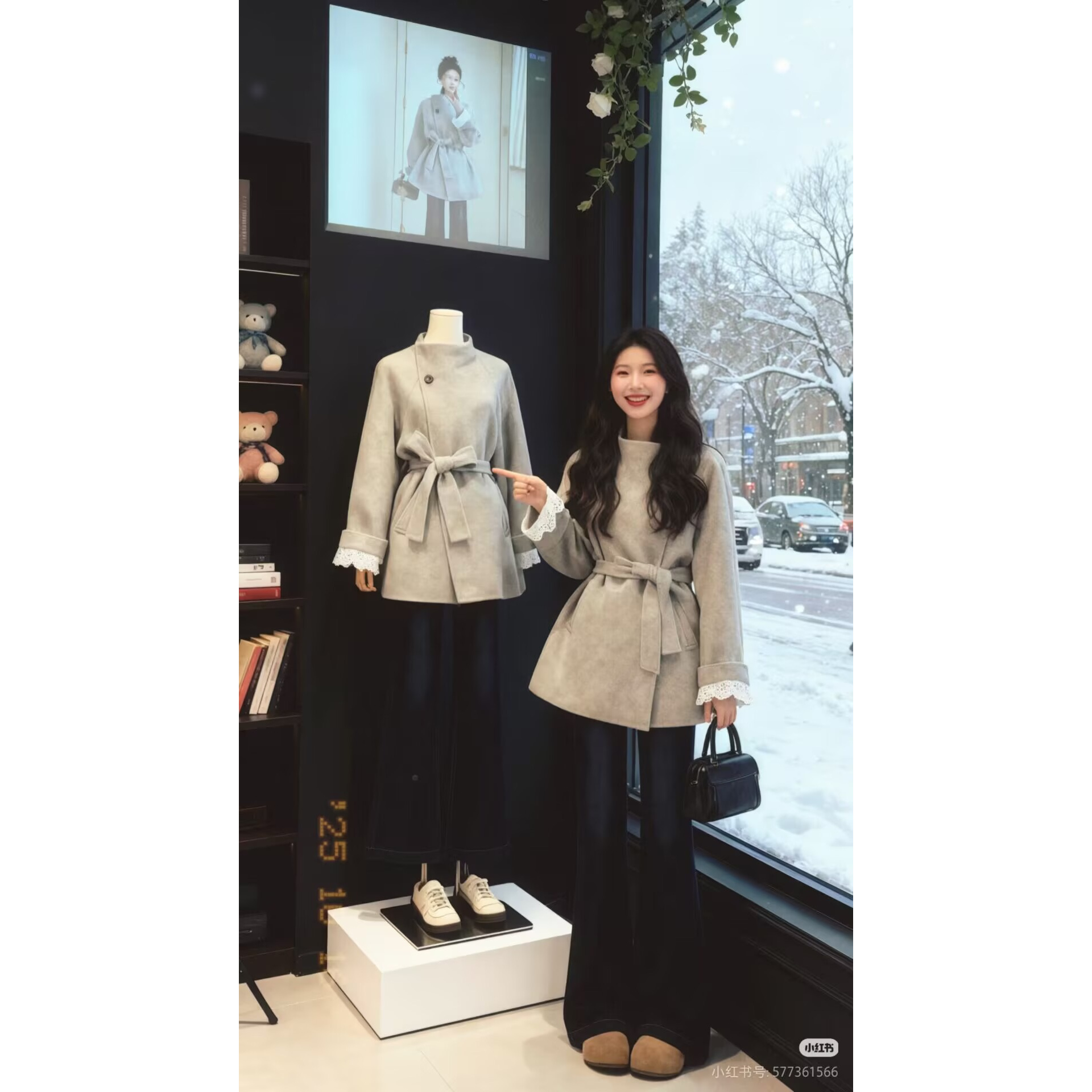 高级感灰色毛呢外套女2025秋冬新款系带收腰妮子大衣小个子超好看