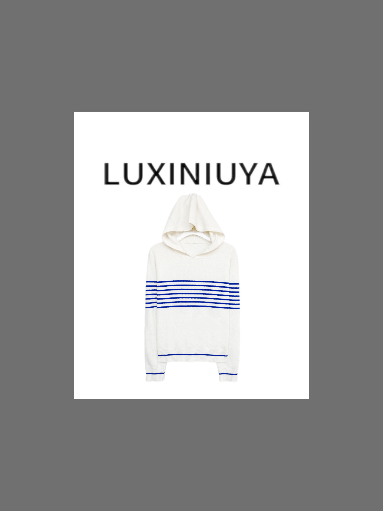 【LUXINIUYA】‘蔚蓝舵手’ 100羊毛刺绣撞色条纹连帽针织衫#QDS175