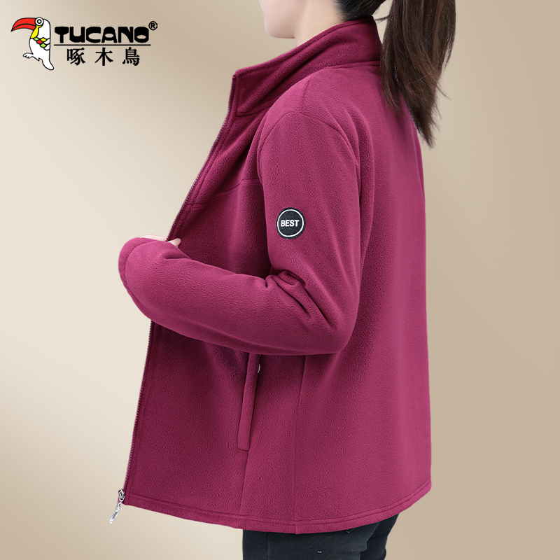 啄木鸟摇粒绒外套女秋冬2025新款中年妈妈抓绒衣保暖双面绒上衣