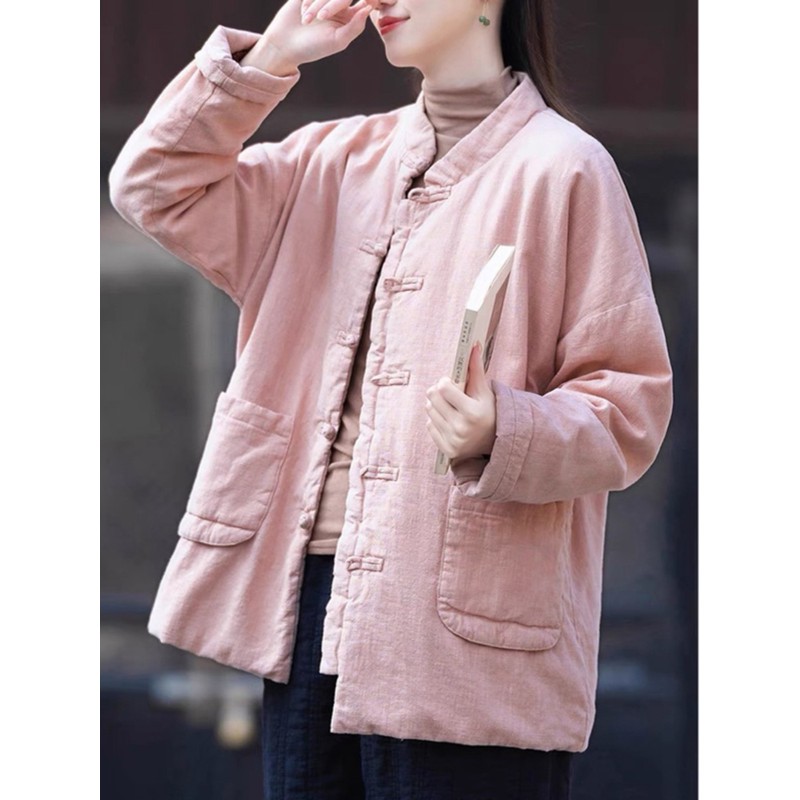 哥弟阿玛施正品新中式对襟盘扣唐装棉袄女冬季纯色夹棉加厚妈妈禅