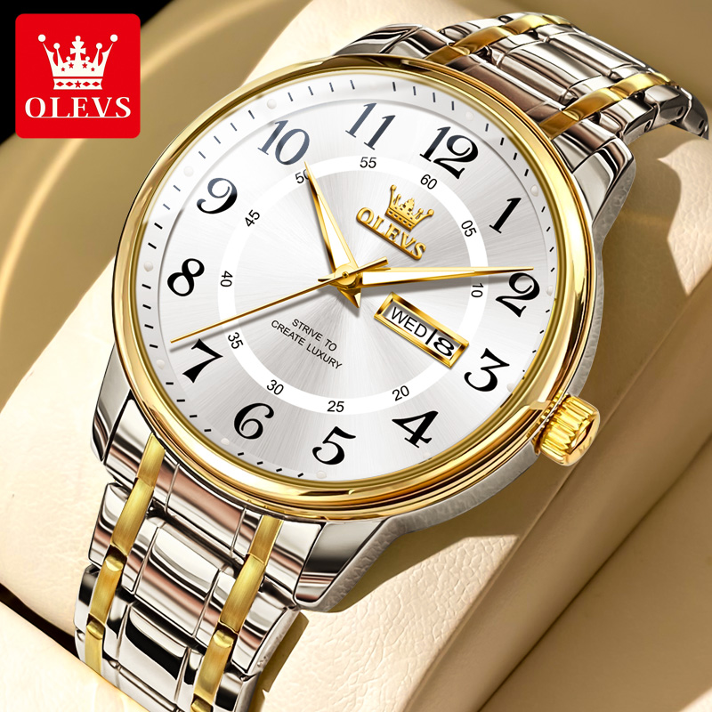 瑞士认证欧利时中老年人手表男士送爸爸男款防水夜光大数字石英表