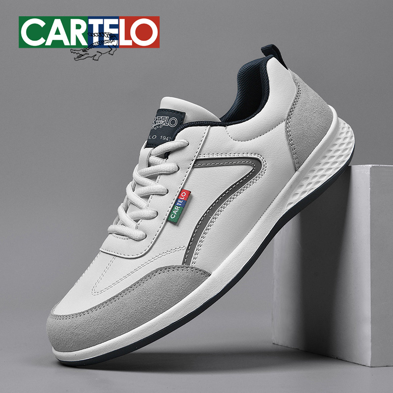 卡帝乐鳄鱼男鞋秋季皮面防水运动鞋时尚百搭青少年户外软底跑步鞋