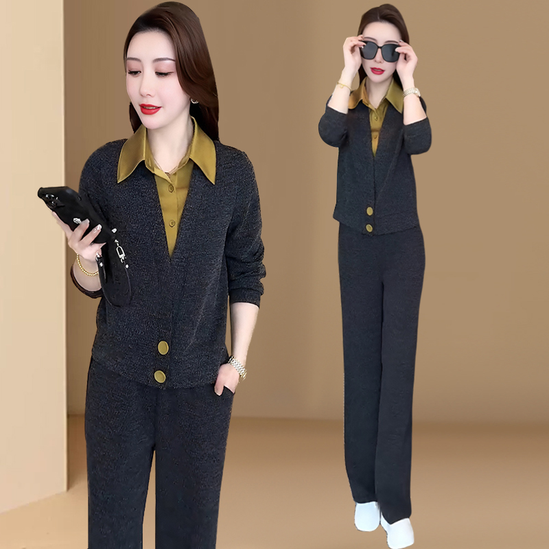时尚套装女春秋新款洋气减龄假两件卫衣中年妈妈款气质显瘦两件套
