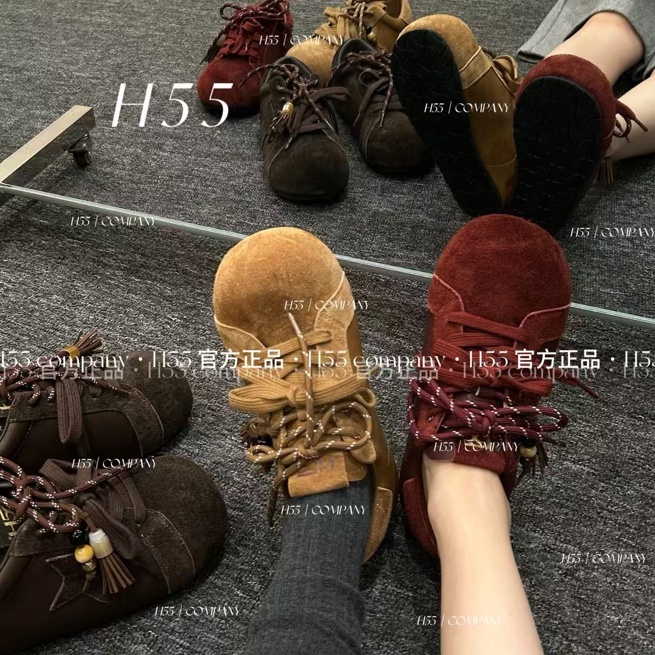 H55-微醺热红酒-巴士系列贝壳头德训鞋4cm10-2886-RD