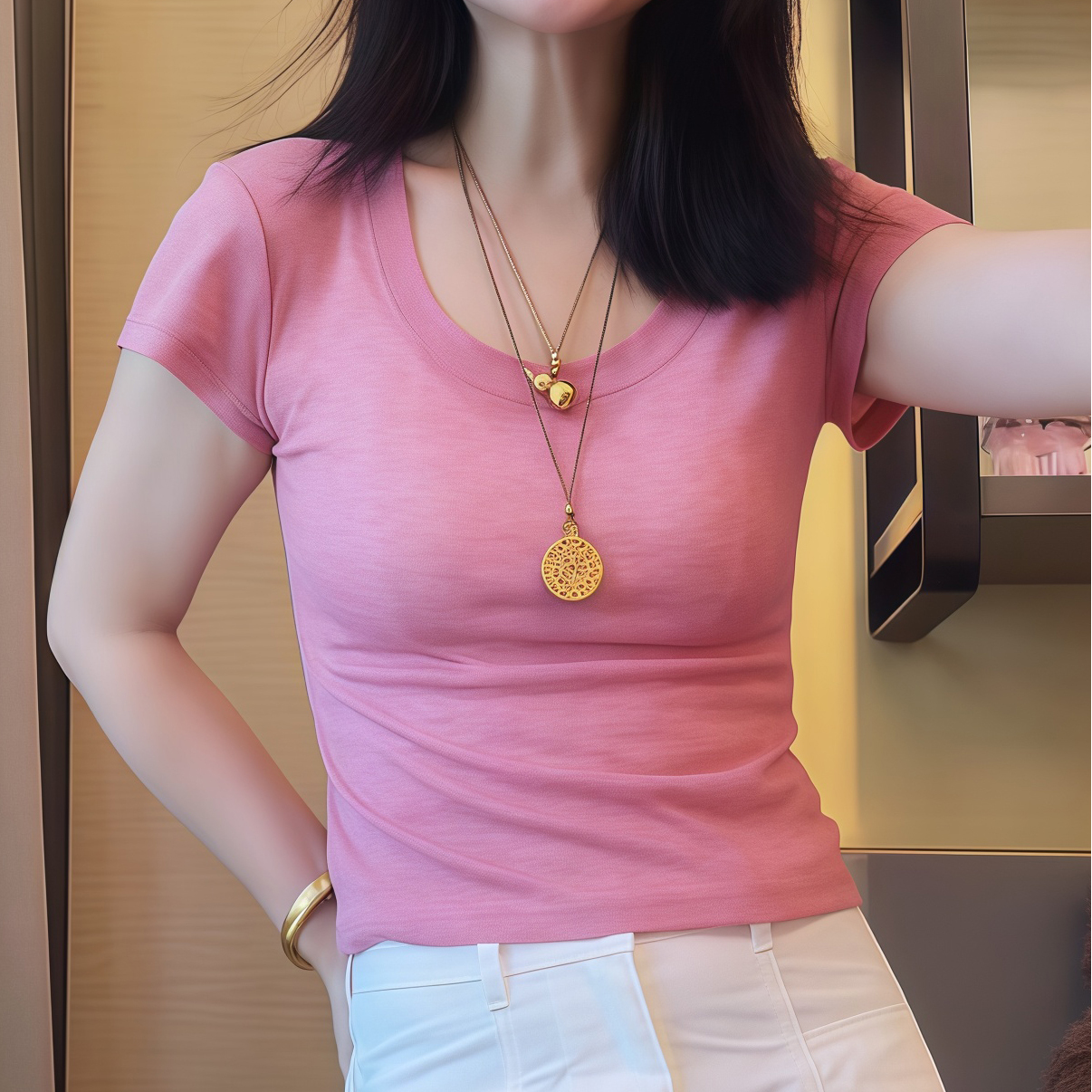 【干枯玫瑰】2025夏季新款百搭净版U型领短袖T恤女百搭气质时尚上衣