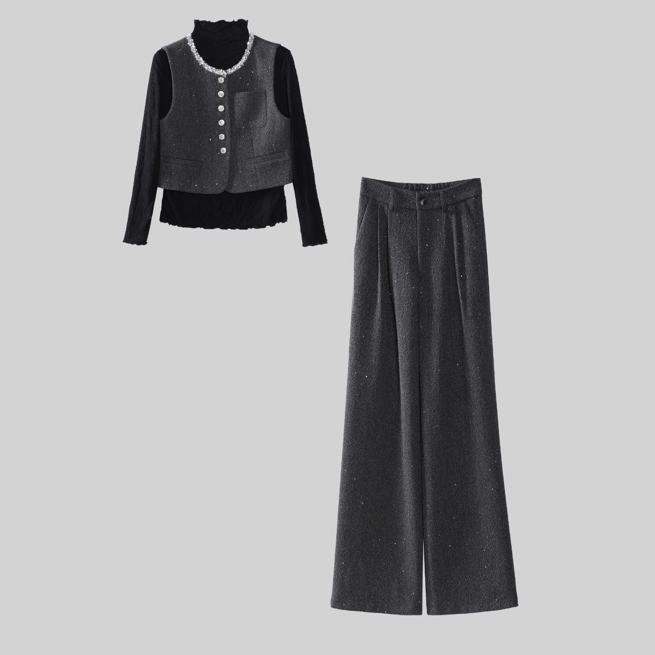 【纪朵研】8111#高级感穿搭三件套女2025秋季新款马甲外套阔腿裤