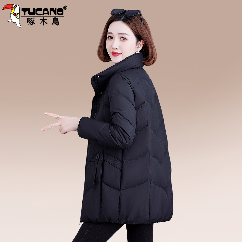啄木鸟羽绒服女中长款2025新款冬季妈妈洋气加厚保暖女士羽绒外套