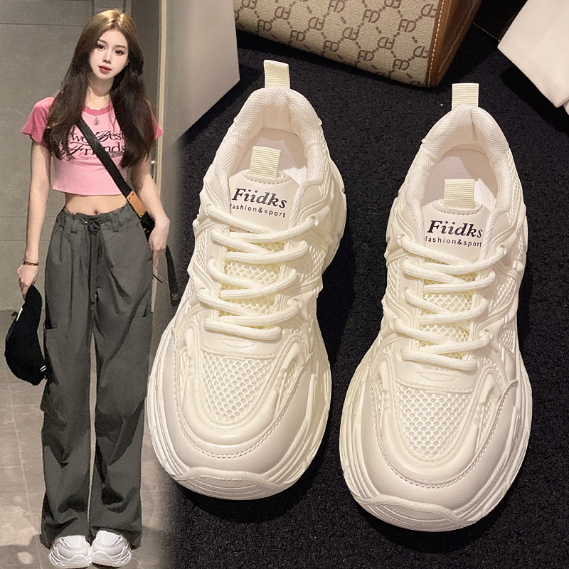 老爹鞋女鞋子2025新款秋网鞋透气网面爆款厚底小白休闲跑步运动鞋