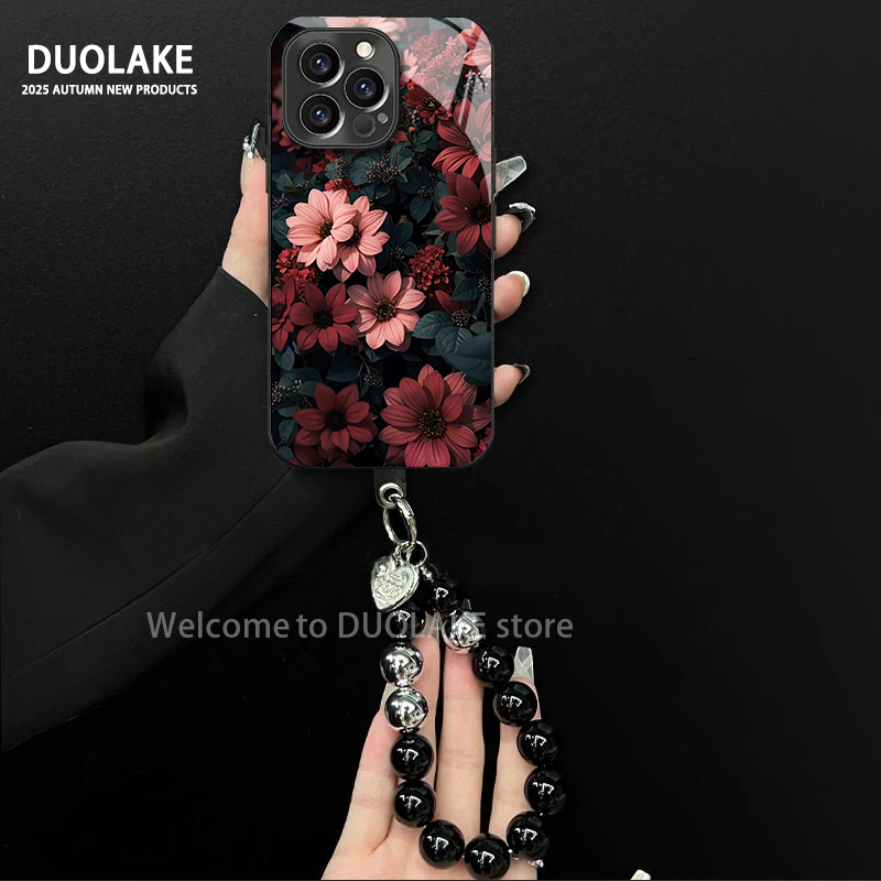 暗夜花适用苹果vivo华为oppo小米iPhone17电镀玻璃防摔手机壳女款