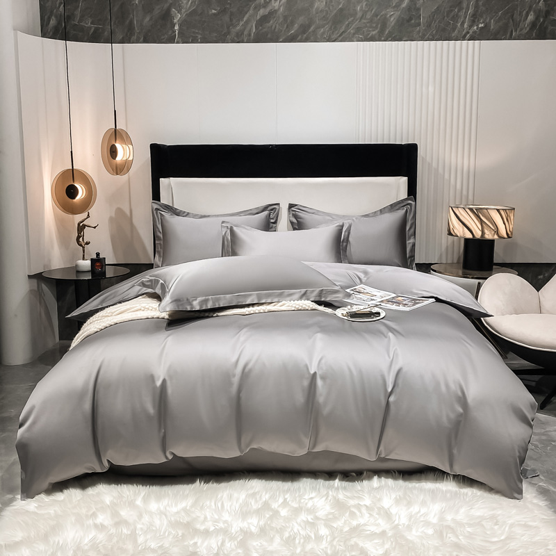 100支长绒棉纯色四件套素色被套枕套单件高档轻奢丝滑