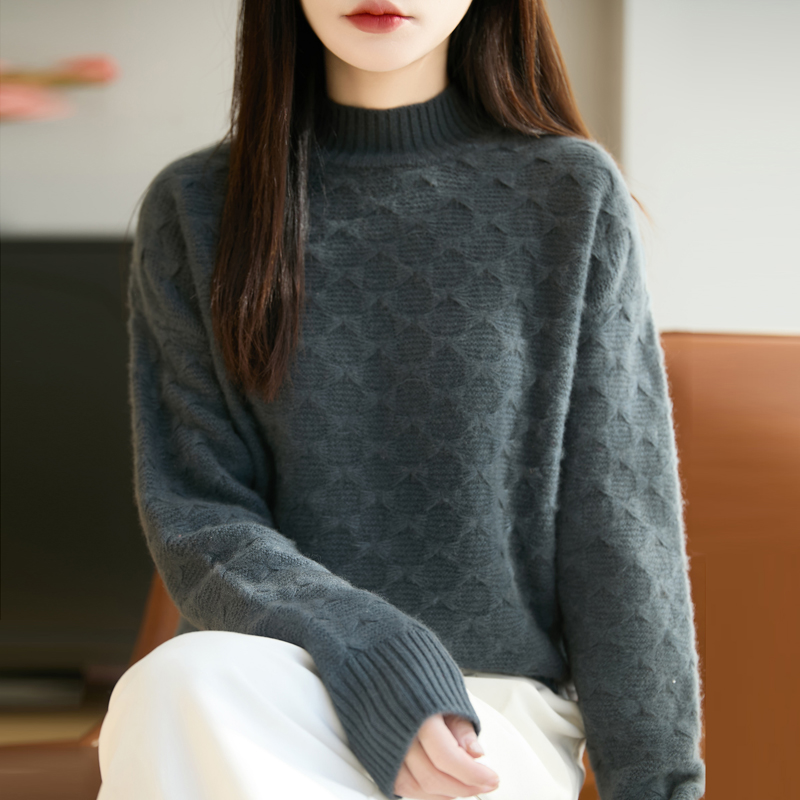 品牌撤柜正品100%纯羊毛衫加厚蝴蝶结纹半高领打底衫秋冬新款女