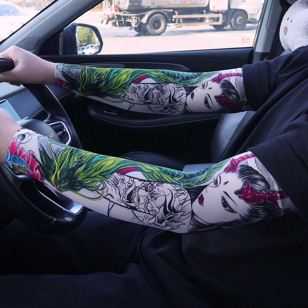夏季纹身袖套男户外开车防晒套袖女骑行护臂手臂套潮男士花臂手袖