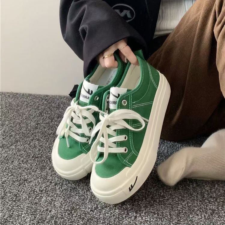回力女鞋透气绿色帆布鞋2026夏季爆款休闲厚底女士夏季纯色帆布鞋