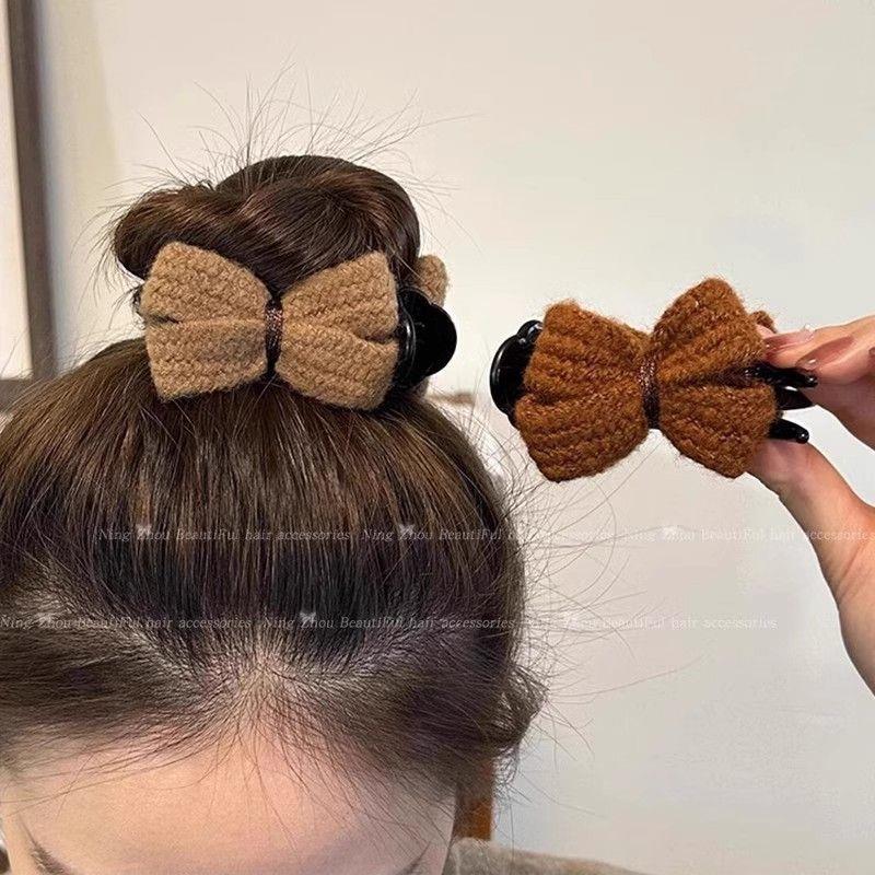 气质美拉德咖色丸子头盘发夹子抓夹女秋冬蝴蝶结发夹头饰发卡