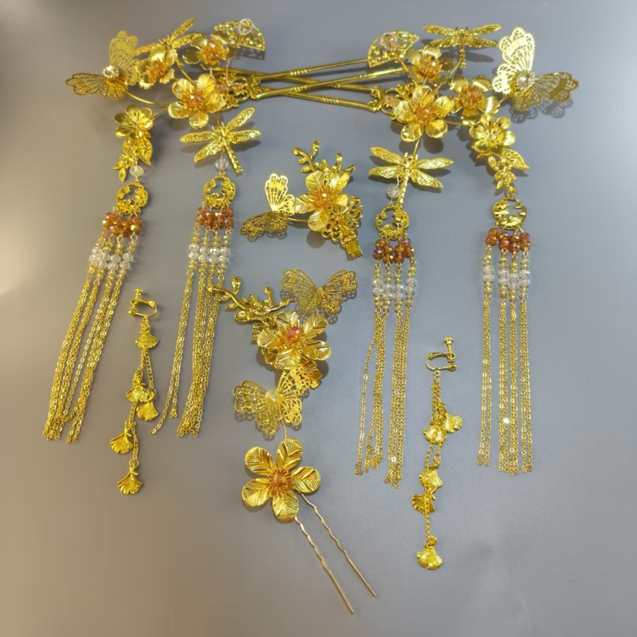 新娘金色秀禾头饰新中式龙凤褂发钗流苏步摇结婚复古高级发饰