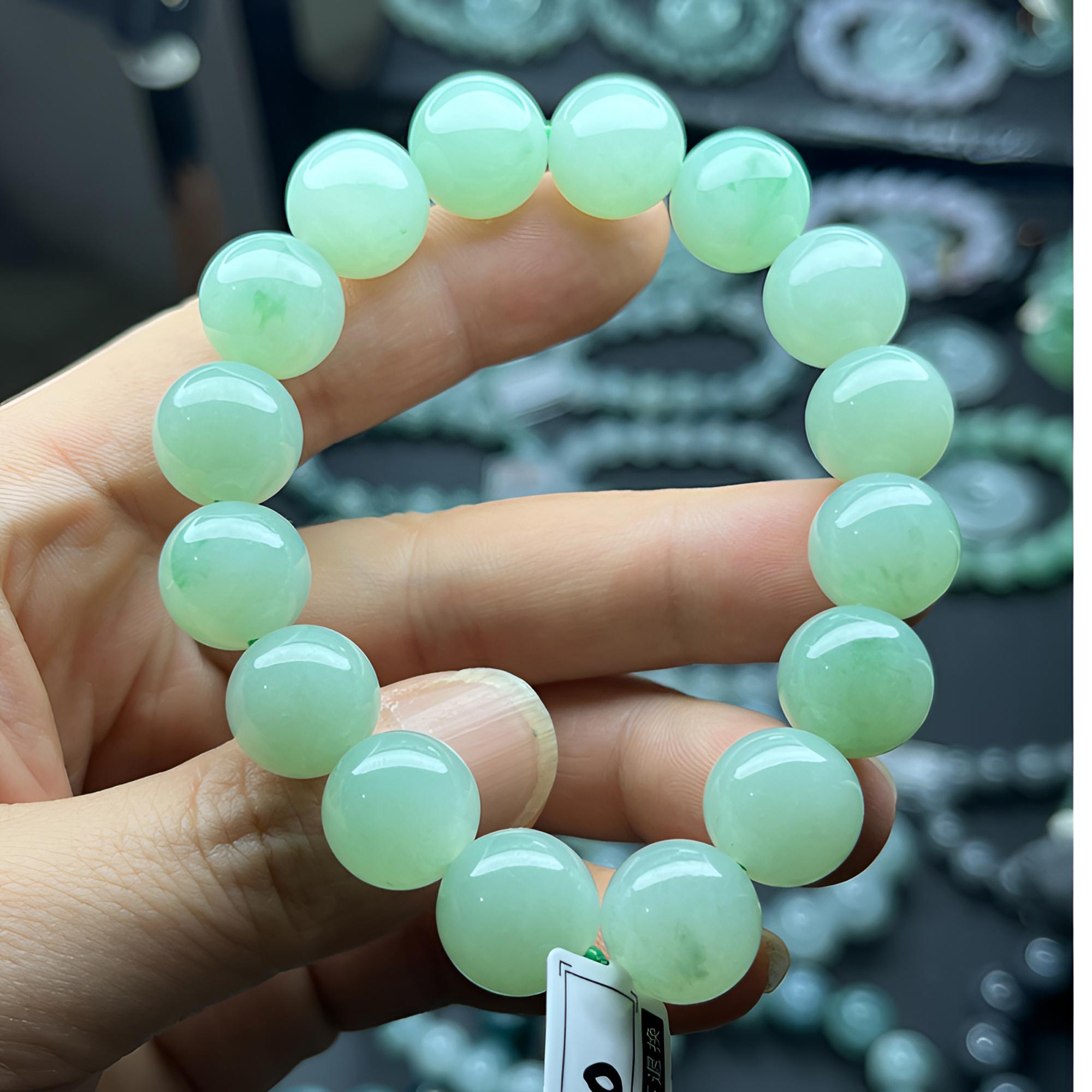 缅甸翡翠A货男女款手串，苹果绿飘阳绿花糯化胶卡12.9精美百搭单圈