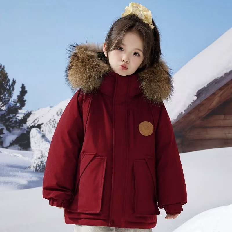 女童冬装加绒派克棉服2025新款中小童加厚外套大毛领冬季连帽棉衣