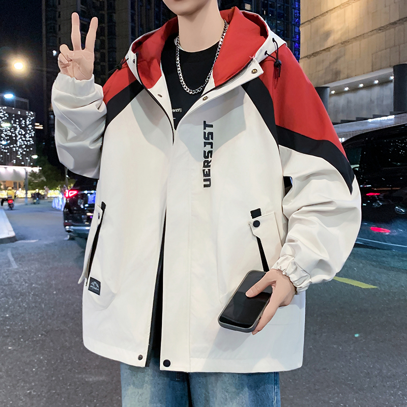 青少年连帽男士夹克2025秋季新款港风潮流时尚百搭学生冲锋衣外套