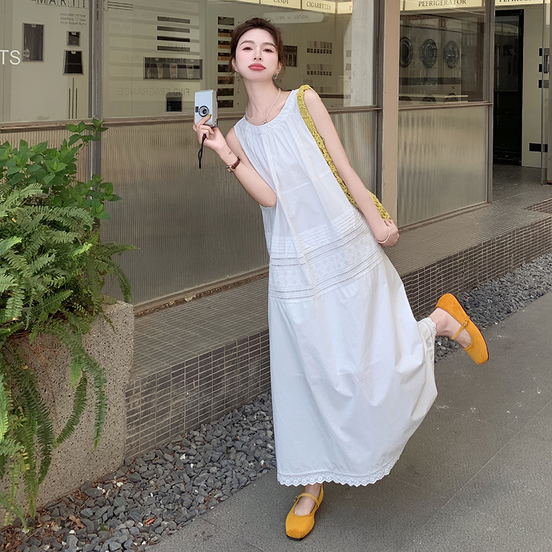 无袖背心白色连衣裙女夏2025新款法式气质巨好看独特漂亮绝美长裙
