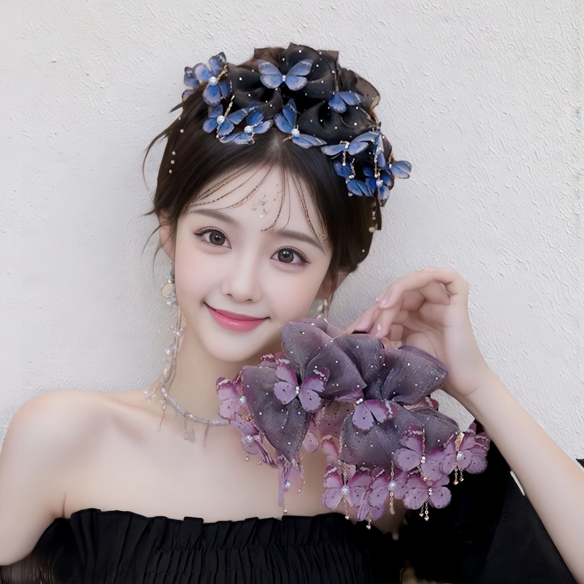 新款蝴蝶鲨鱼夹印花流苏国风抓夹减龄发夹小众设计优雅新中式头饰