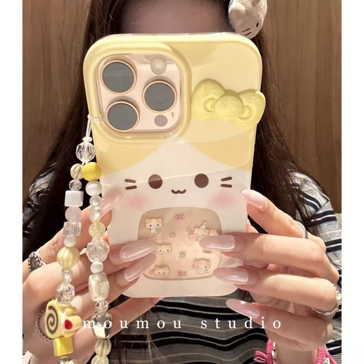 镭射爱心小猫适用苹果17手机壳13/14卡通iPhone16/INS风17P网红