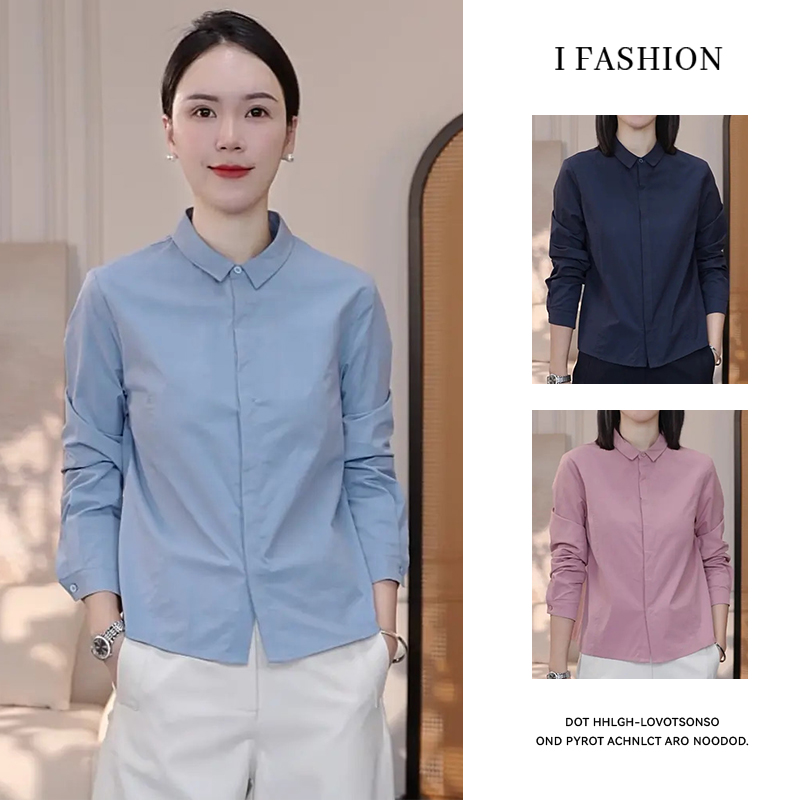 极简风洋气休闲减龄衬衫女2026年春秋新款宽松显瘦单排扣翻领上衣