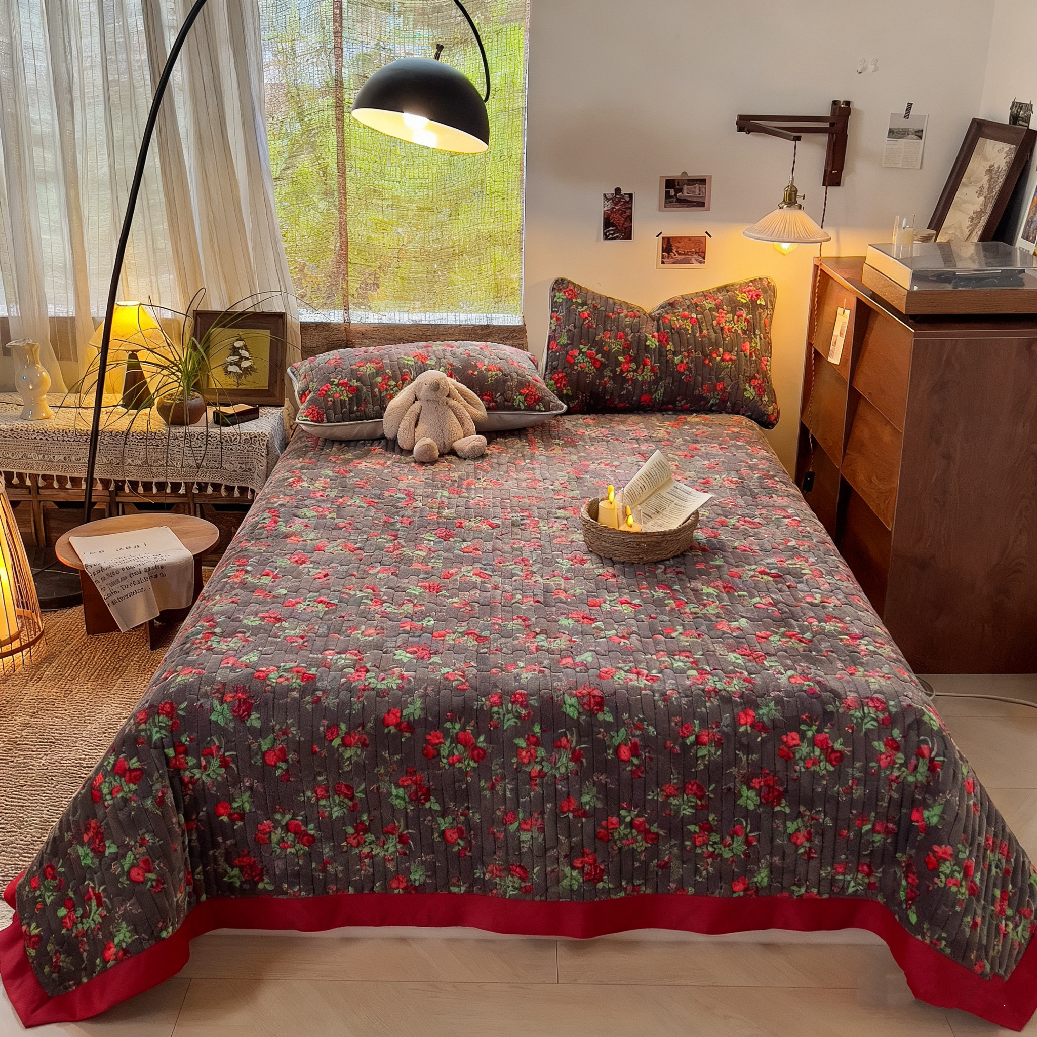 moxy/慕悉花妖双面盖毯加厚牛奶绒保暖三层夹棉毛毯防滑床盖盖毯