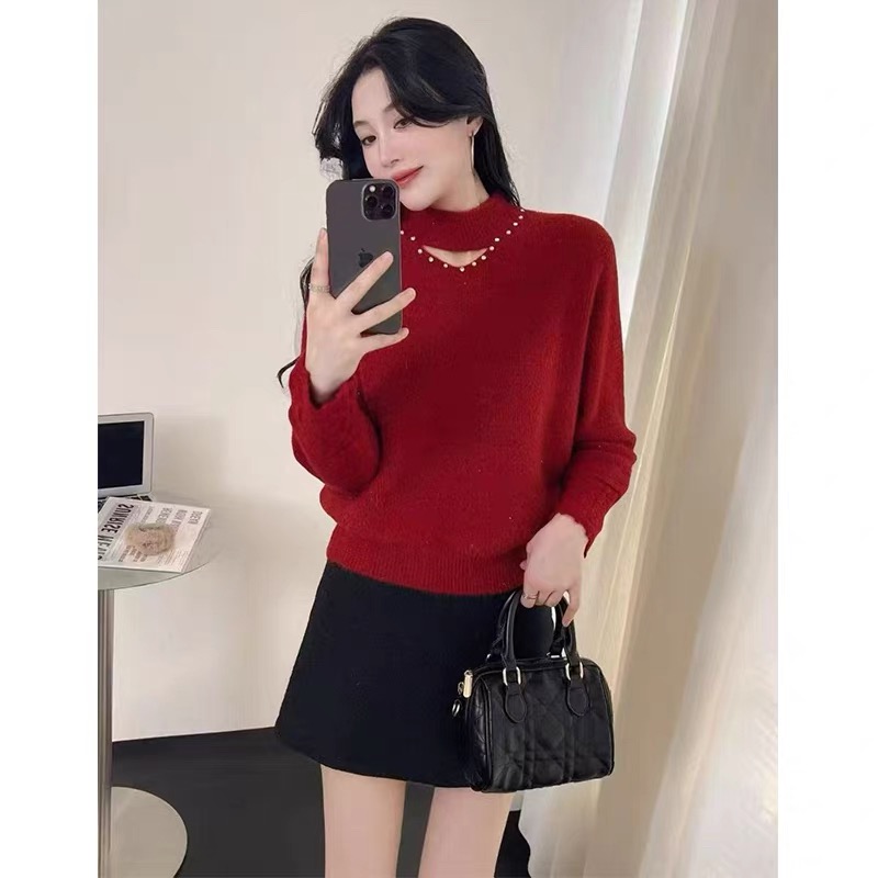 926冬季时尚毛衣立领镂空钉珠毛衫针织长度57