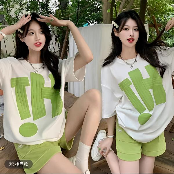 2025孕妇套装夏季短袖T恤休闲短裤时尚宽松两件套外出洋气潮妈款