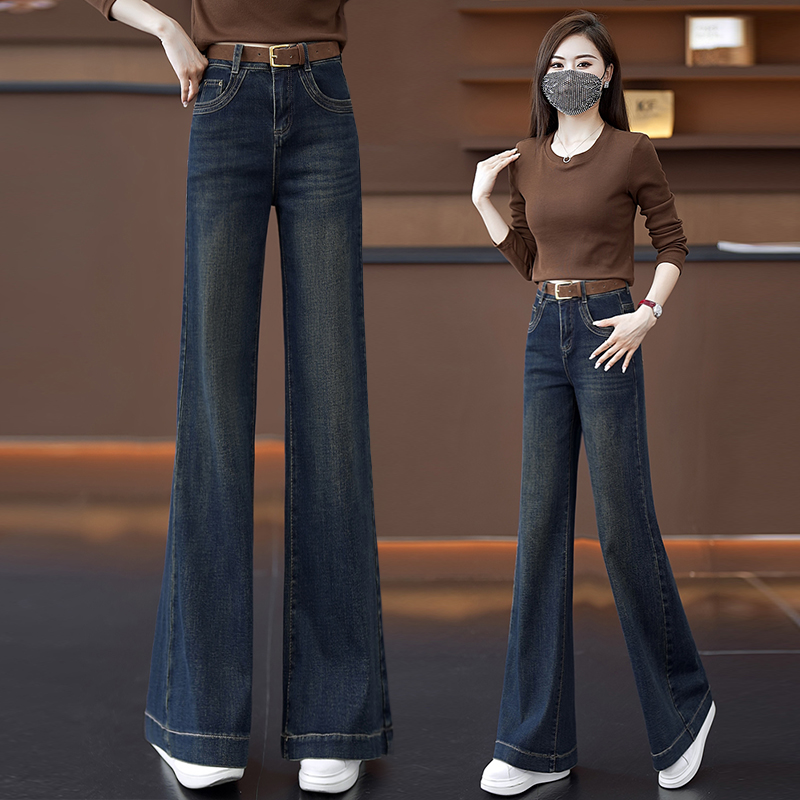 窄版阔腿牛仔裤女高腰2025年秋季新款复古宽松直筒显瘦垂感喇叭裤