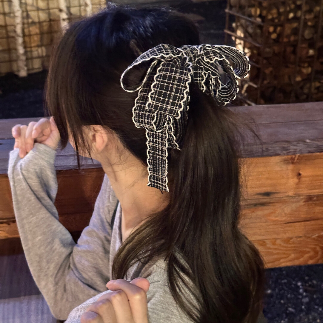 格纹蝴蝶结高马尾减龄香蕉夹发卡2025新款高级感女发夹头饰发饰