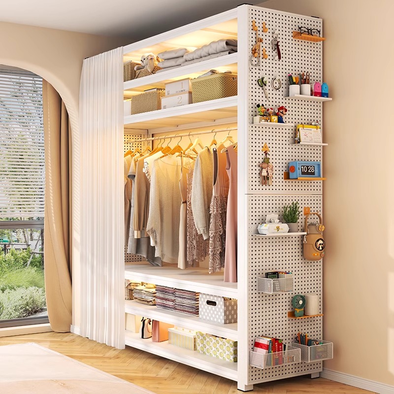 简易货架衣柜家用组装卧室出租房衣帽架挂衣橱加厚钢制架置物架子