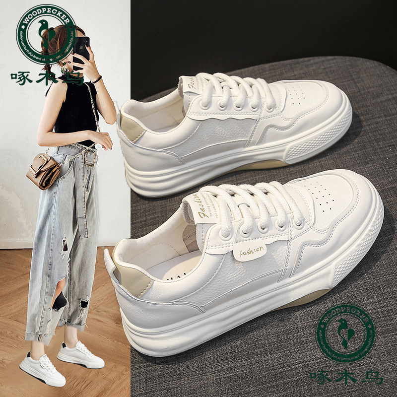 啄木鸟品牌小白鞋女2025夏季百搭时尚厚底软底舒适休闲运动鞋女+