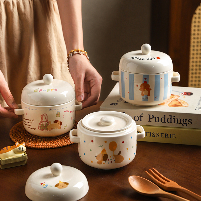 舍里可爱盅隔水家用双盖陶瓷蒸盅炖罐一人份燕窝煲汤小瓦罐蒸蛋碗