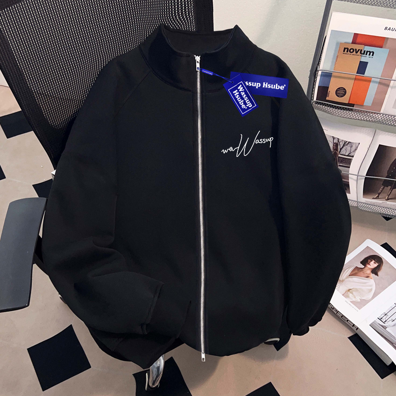 WASSUP HSUBE美式开衫立领国潮牌卫衣重磅潮流百搭男士上衣棒球服